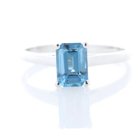 9ct White Gold Emerald Cut Blue Topaz Ring 1.15 Carats