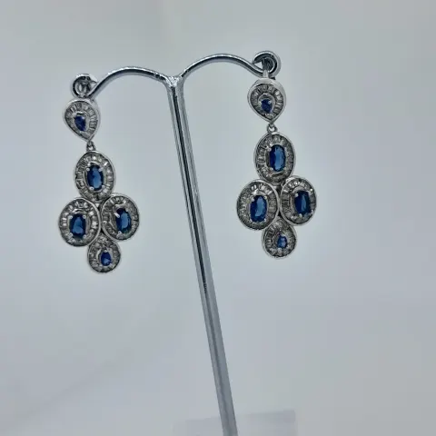 Silver dress drop earrings set with cz stone