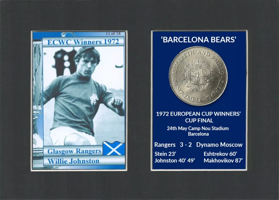 Willie Johnson Rangers Barcelona Bears 1972 ECWC Mounted Card & Coin Set.