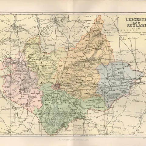Leicester Melton Mowbray Coalville Victorian Antique Map.