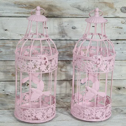 2 x White Decorative Matching Hanging Birdcages. 2 sizes. 40cm x 16cm & 31cm x 13cm.  Rrp £34