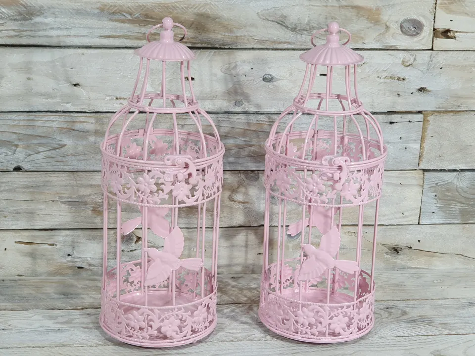 2 x White Decorative Matching Hanging Birdcages. 2 sizes. 40cm x 16cm & 31cm x 13cm.  Rrp £34