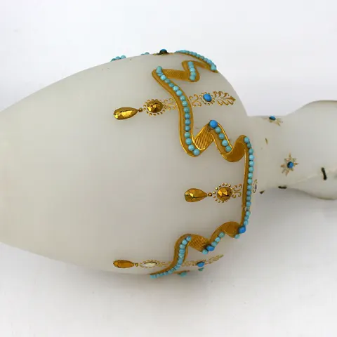 Antique French Bejewelled Turquoise Opaline Ewer A/F