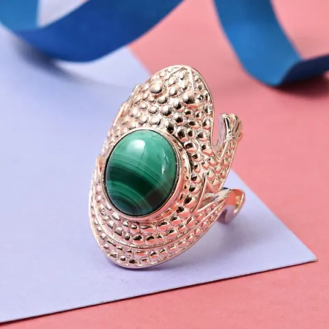 NEW!! Malachite Frog Ring with Magnet in Rose Gold Tone