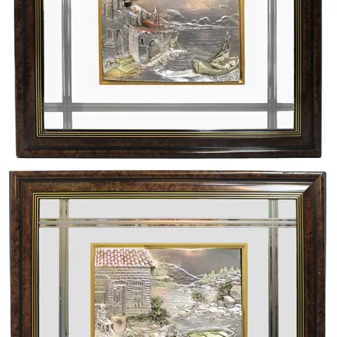 Pair of Large Creazioni Artistiche Relief Silver Artworks Framed