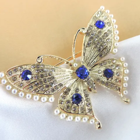 Crystal & Pearl Butterfly Brooch