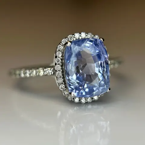 2.83 CT Unheated/Untreated  Ceylon Cornflour Blue Sapphire  Diamonds & 18k Gold