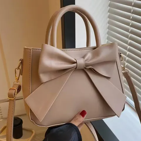 Elegant Bow & Bowknot Handbag, Structured Tote With Golden Hardware Nylon Luxury, Everyday