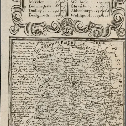 Britannia Depicta E Bowen c1730 Map Meriden, Birmingham, Dudley, Bridgnorth, Wenlock.