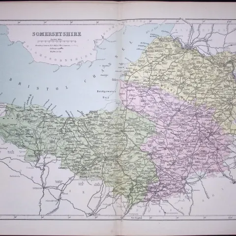 Somersetshire 150 Years-Old 1875 Coloured Detailed Antique 1875 Map-59