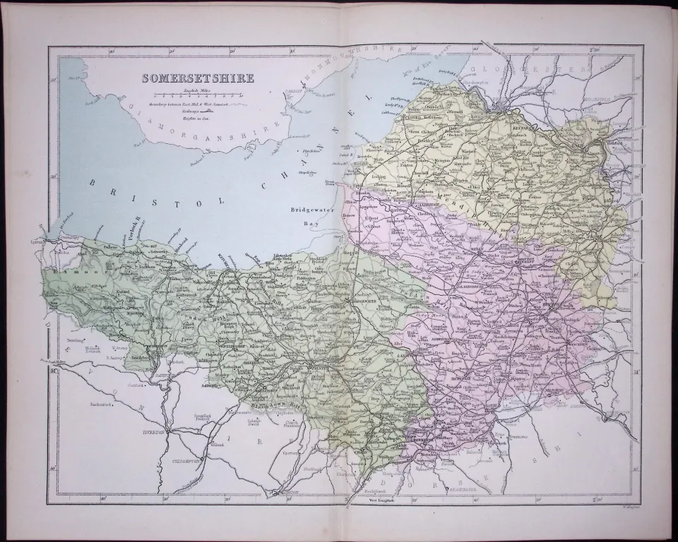 Somersetshire 150 Years-Old 1875 Coloured Detailed Antique 1875 Map-59