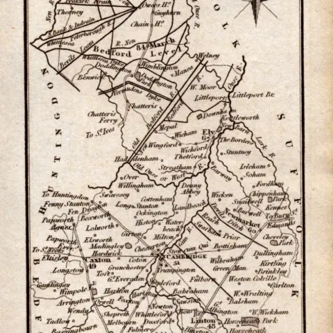 Cambridgeshire Antique Copper Engraved George IV Map by Sidney Hall.