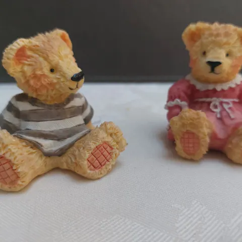 Pair of teddies pink dress/striped shirt