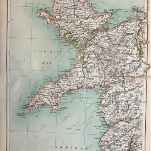 Victorian 1897 Map Wales Holyhead Carnarvon Colwyn Pwllheli Etc.