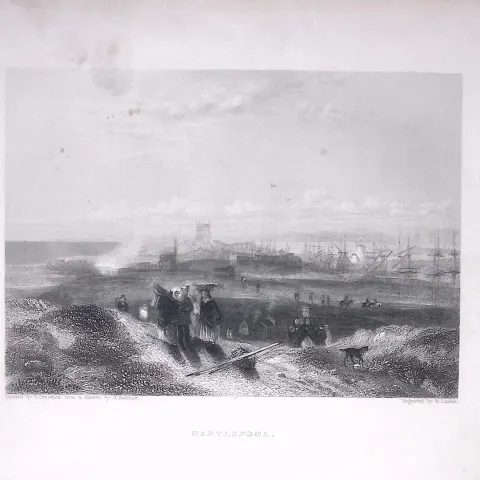 View of Hartlepool Yorkshire WH Bartlett 1842 Antique Steel Engraving-14-TR