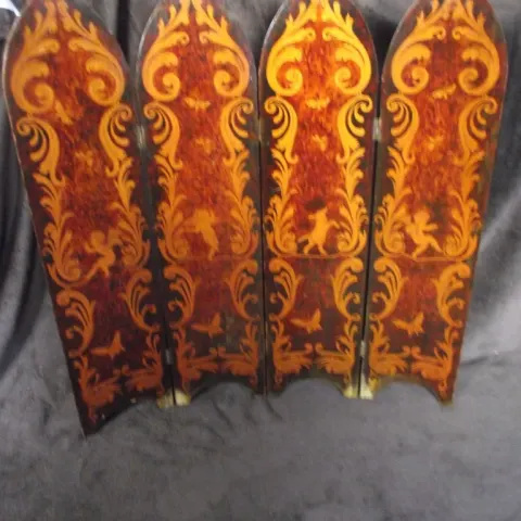 Antique Wooden Penwork Folding Screen - Circa 1800's