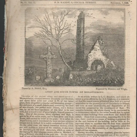 Antique Irish Newspaper 1833 Abbey and Round Tower of Monasterboice.