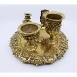 19th c. English Brass Inkwell & Writing Desk Set c.1880