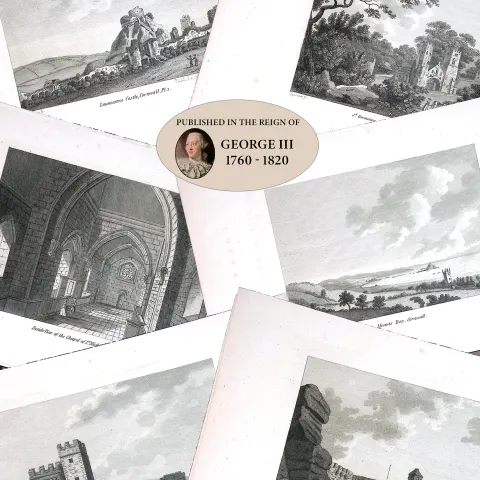 Set Of 6 Cornwall  Francis Grose Antique 230+ Years Old Copper Engravings-1.