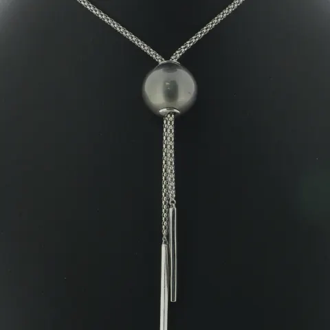14mm Tahiti Pearl Necklace Moveable Pearl Sterling Silver Chain