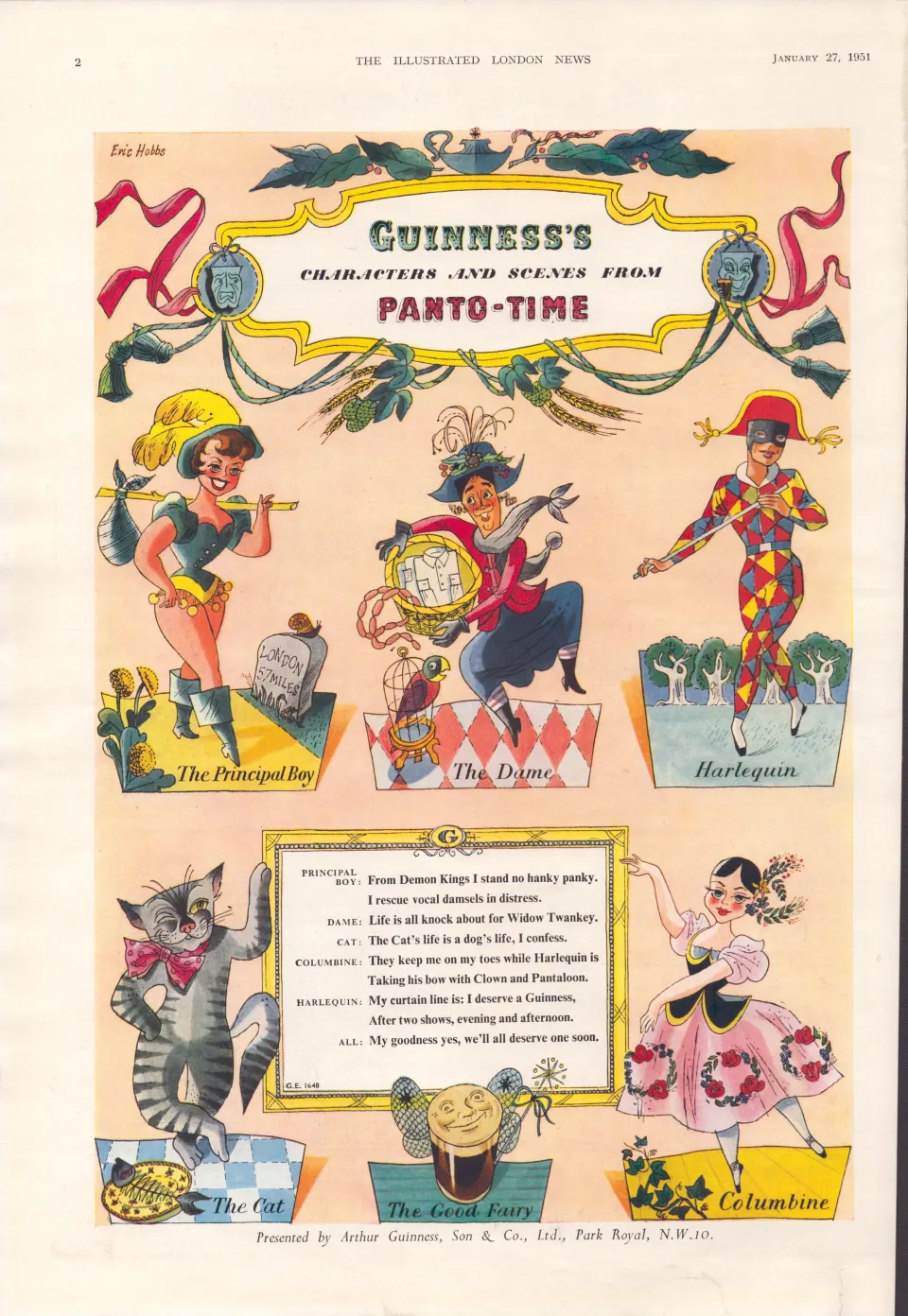 Original 73-Year-Old 1951 Guinness Print Panto-Time– GE 1648  #-20.