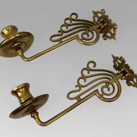 Pair of Vintage Brass Piano Candle Sconces