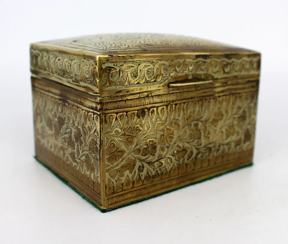 Antique Brass Engraved Brass Casket
