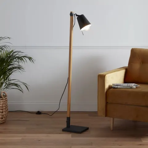 4 x Menonry Matt Black Wood Effect Floor Lamp RRP £48.00 ea (Box damaged but item in perfect order)