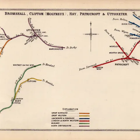 Uttoxeter, Bromshall , Hay  Detailed Antique Railway Junctions Diagram-148.