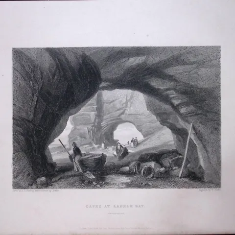 Ladram Bay Devon WH Bartlett 183 Years-Old Antique Steel Engraving-15