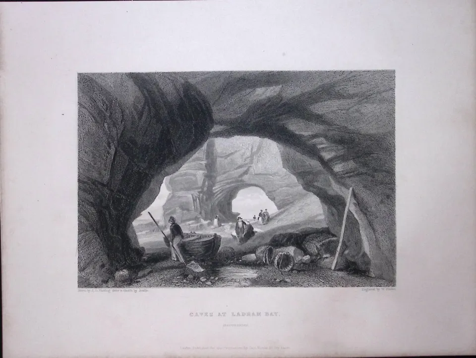 Ladram Bay Devon WH Bartlett 183 Years-Old Antique Steel Engraving-15