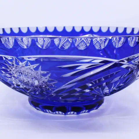 Vintage Czech Blue Cut Overlay glass Bowl