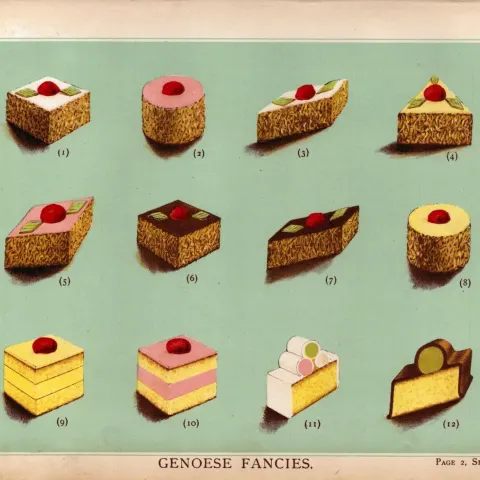 Genoese Cakes  T. Percy Lewis & A.G Bromley Antique Chromolithograph Print