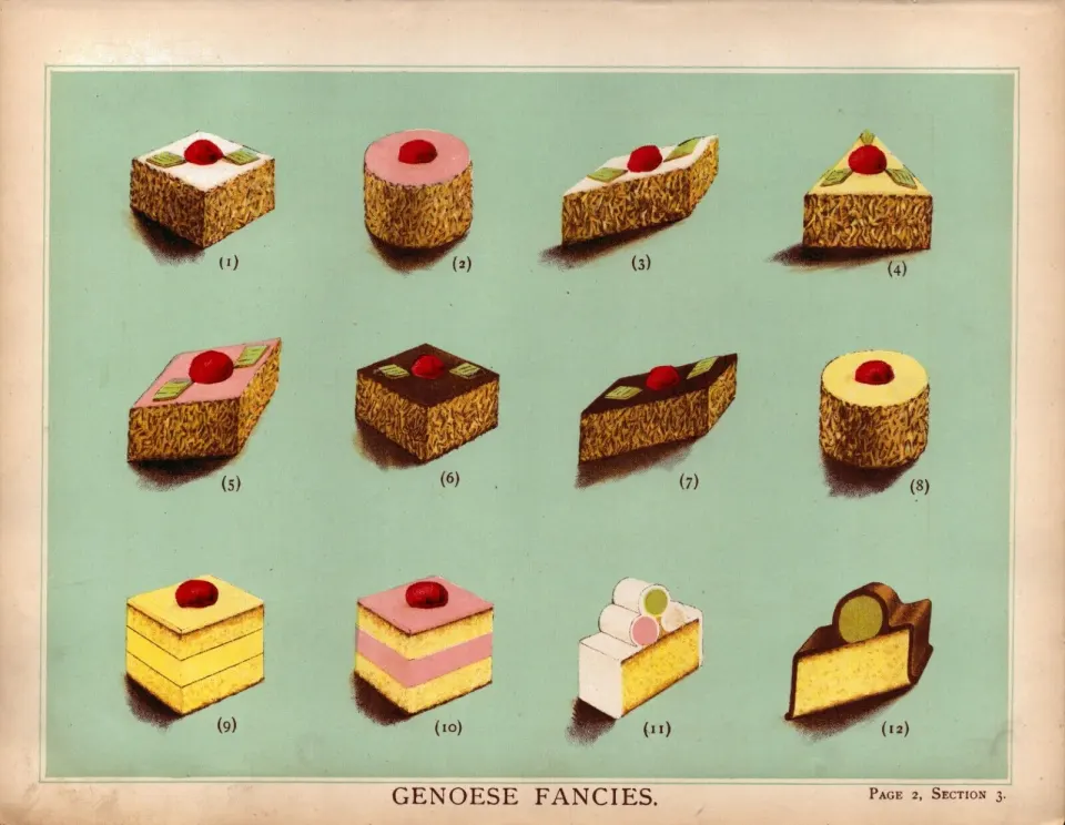 Genoese Cakes  T. Percy Lewis & A.G Bromley Antique Chromolithograph Print