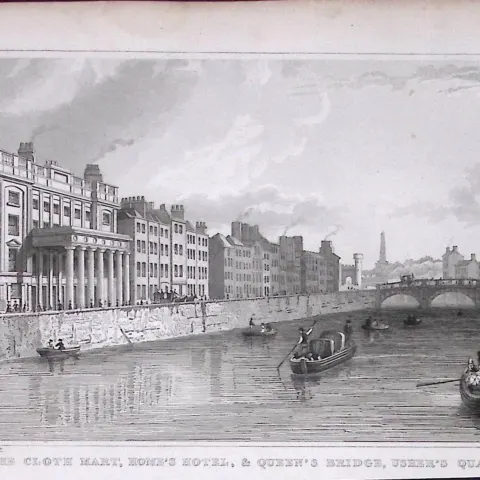 Dublin Queens Bridge Ushers Quay 194 Years Old Antique Steel Engraving-22