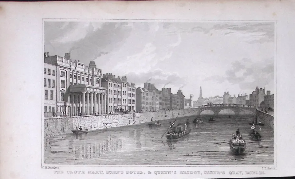 Dublin Queens Bridge Ushers Quay 194 Years Old Antique Steel Engraving-22