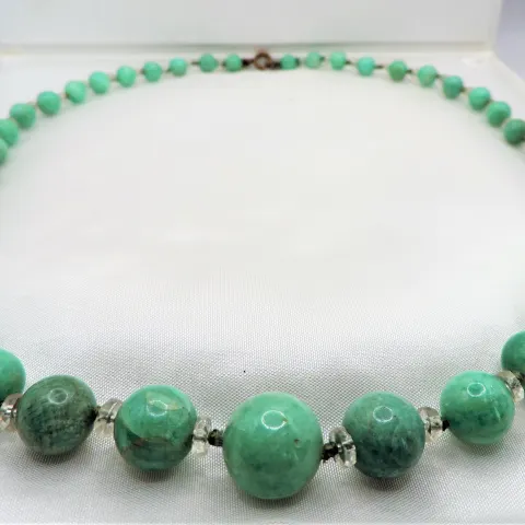Antique Graduated Amazonite Beads Gemstone Necklace c.1920's Art Deco