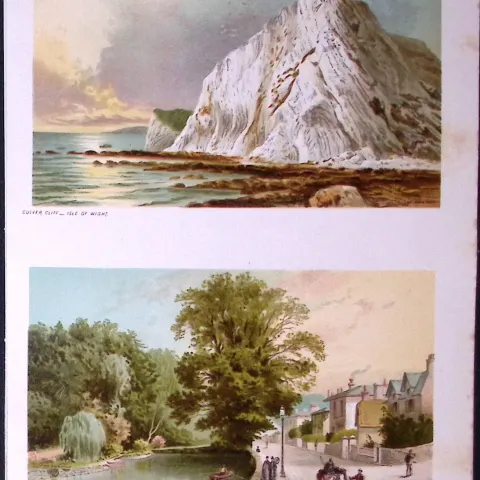 Isle of Wight Culver Cliff & Bonchurch Pond Victorian Antique Double Print-55