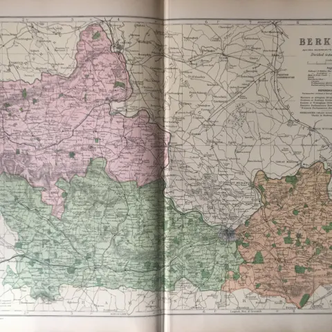 County of Berkshire Coloured Antique Large Map  GW Bacon 1904.