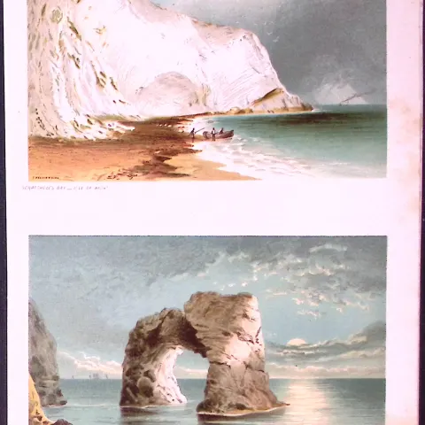 Isle of Wight Scratchell’s Bay & Arched Rock Victorian Antique Double Print-56