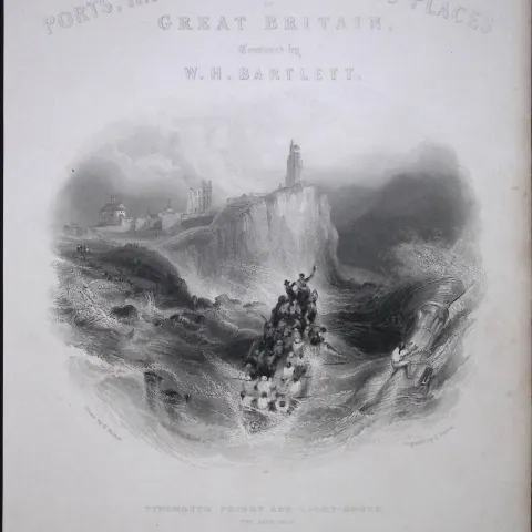 Tynemouth Priory & Lighthouse WH Bartlett 183 Years-Old Antique Steel Engraving-61