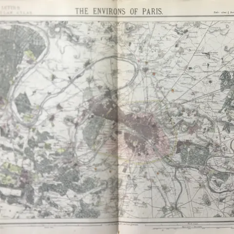 Environs Of Paris  France Victorian Letts 1882 Antique Coloured Map.