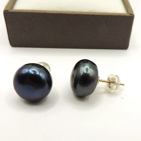 Gold On Sterling Silver 12mm Cultured Pearl Earrings New With Gift Pouch