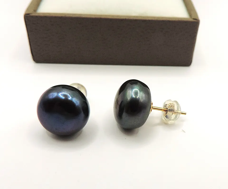 Gold On Sterling Silver 12mm Cultured Pearl Earrings New With Gift Pouch