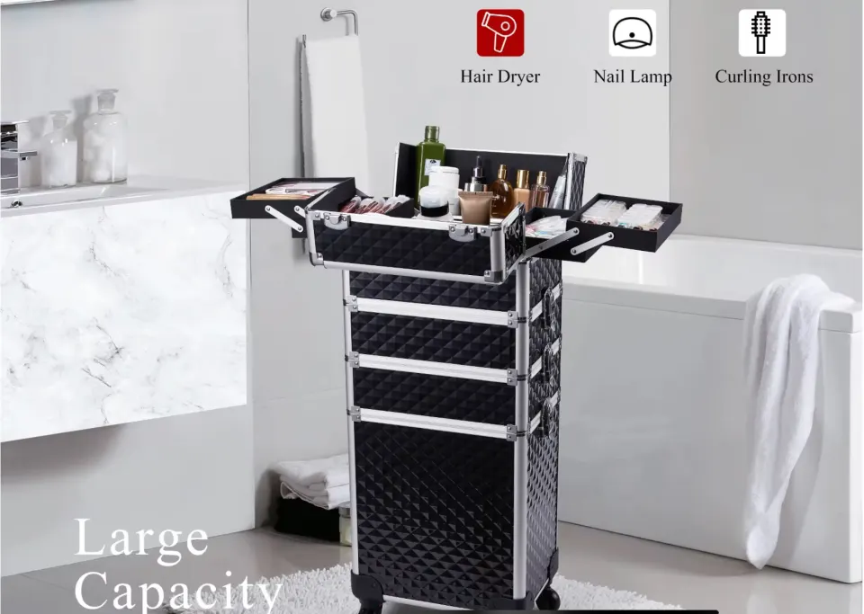 In-1 Rolling Makeup Trolley Case – Large Capacity Cosmetic Train Case With Detachable Compartments