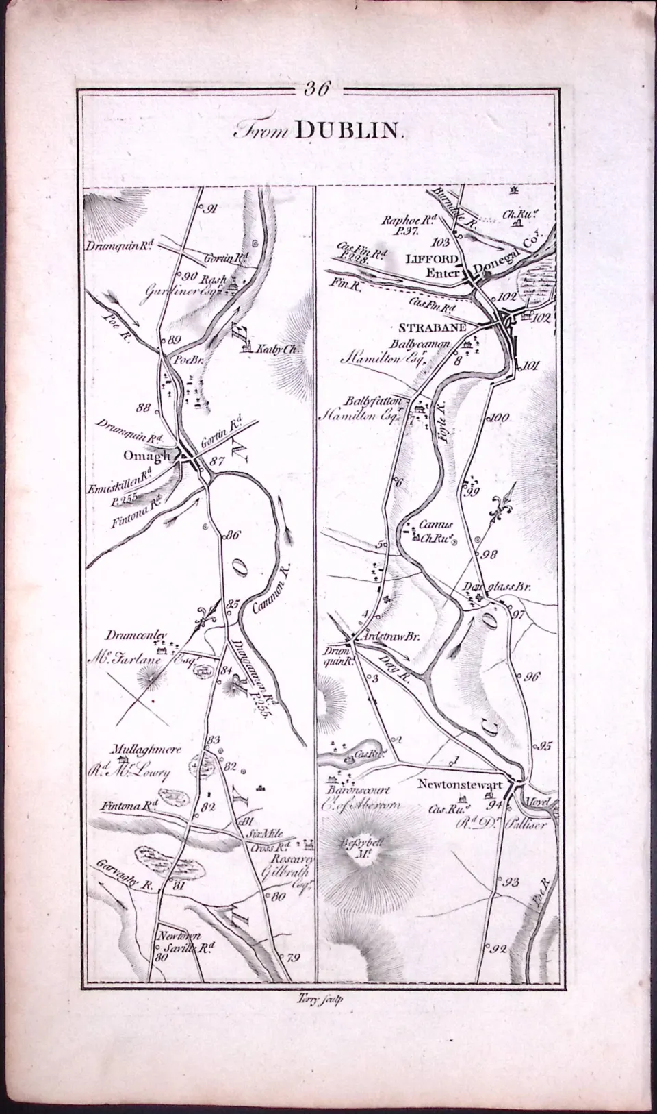 Ireland 245 Years -Old Antique Road Map Londonderry & Letterkenny-36