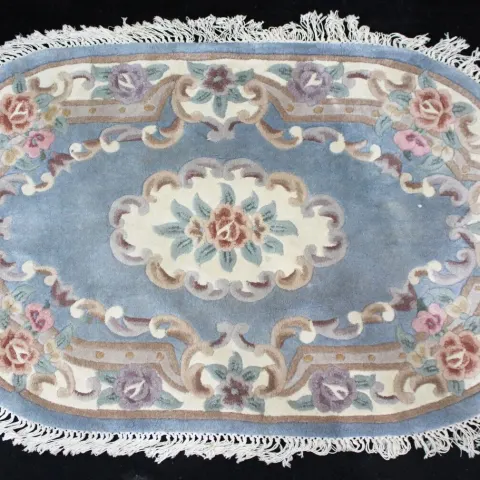 Oval Blue Chinese Wool Rug 170 x 105 cm