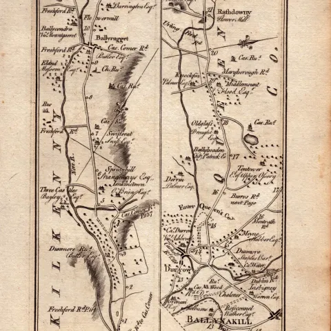 Ireland Rare Antique 1777 Map Kilkenny Durrow Rathdowney Roscrea Grogan .