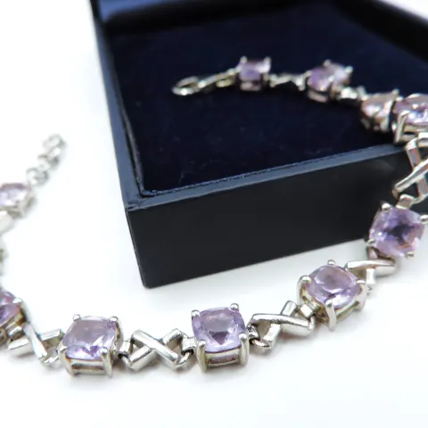 Sterling Silver 22 Carat Rose De France Amethyst Bracelet