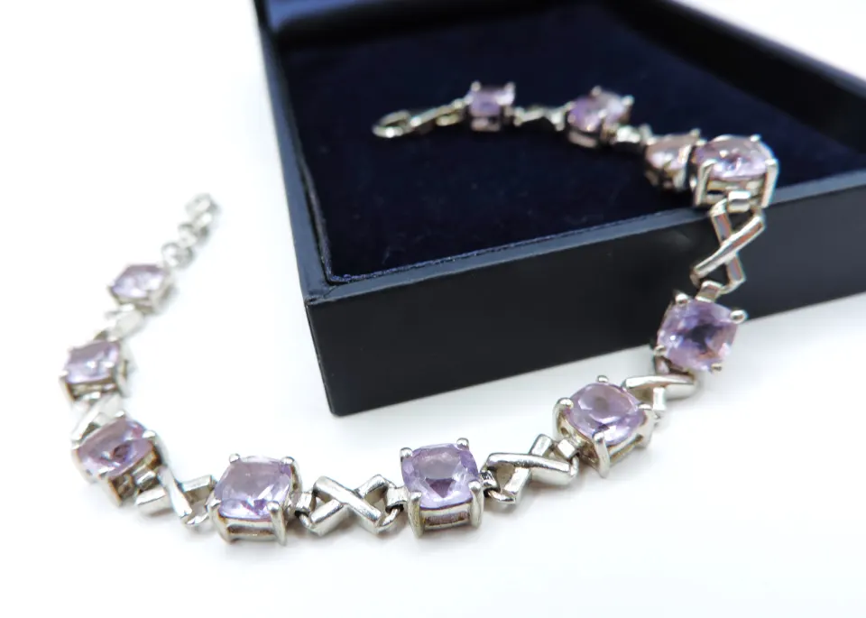  Sterling Silver 22 Carat Rose De France Amethyst Bracelet